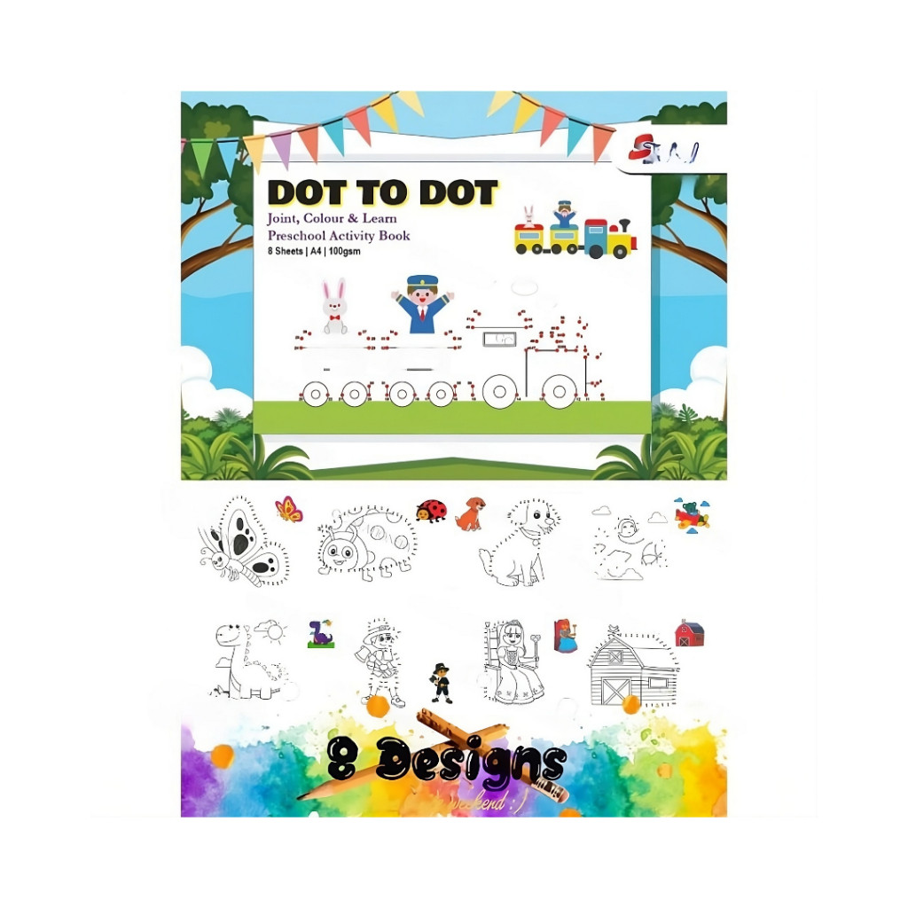 Dot To Dot A4 100GSM - Joint, Colour & Learn - Preschool Activity Book 8 Sheets | A4 | 100gsm - Image 2