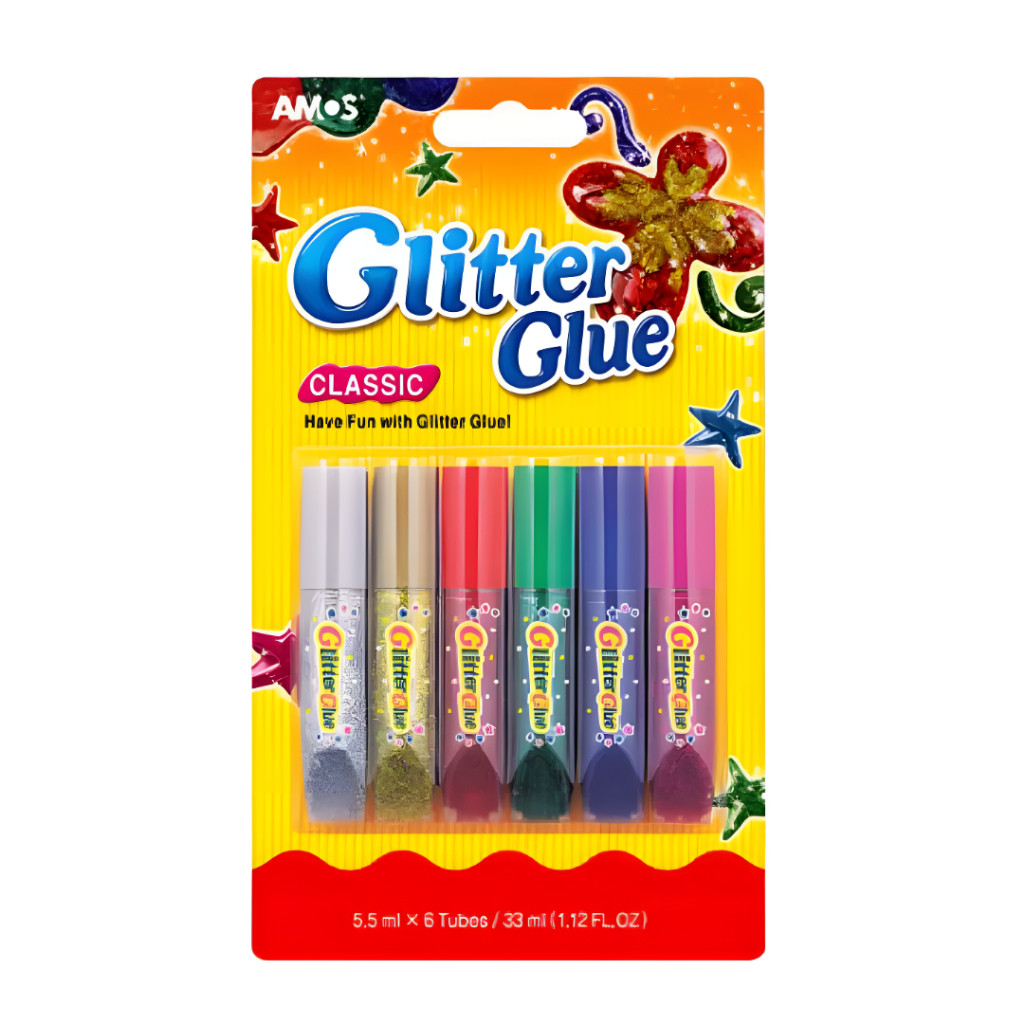 AMOS Glitter Glue Set GCL5B6 - 33ml (6 Tubes x 5.5ml each) - Image 2