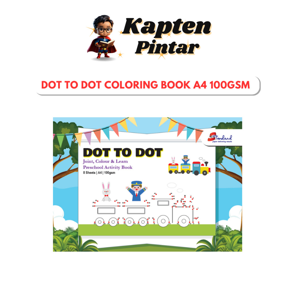 Dot To Dot A4 100GSM - Joint, Colour & Learn - Preschool Activity Book 8 Sheets | A4 | 100gsm